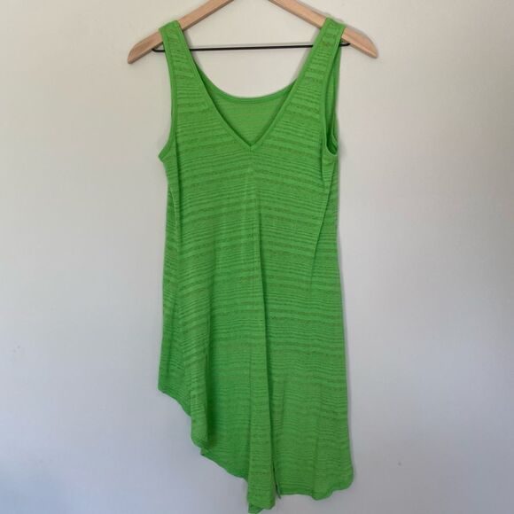 Tea N Rose Large Neon Lime Green Asymmetrical Long Burnout Tank Beach Coverup - Picture 3 of 6